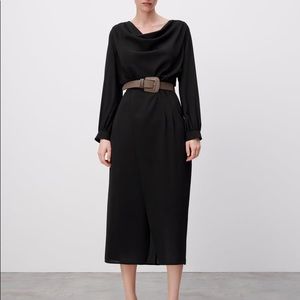 Zara Black Belted Midi Dress